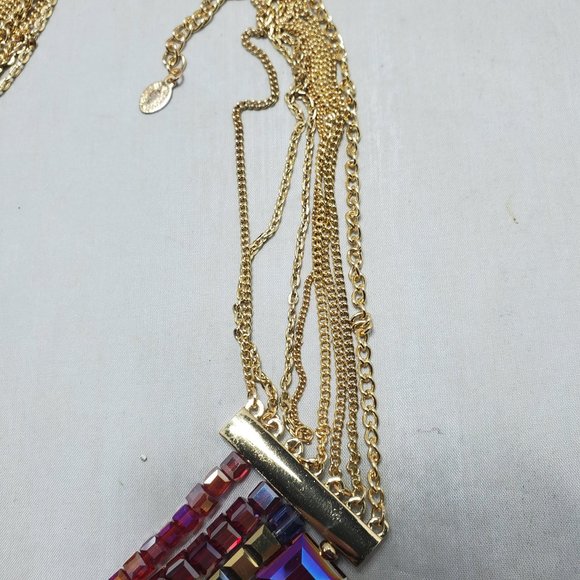 Cake by Ali Khan 4 row iridescent crystal red bead with 8 row gold strand neck - Picture 6 of 8